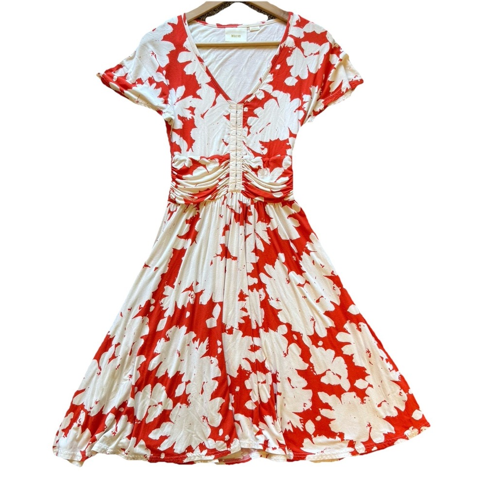 MAEVE ANTHROPOLOGIE SX ORANGE IVORY FLORAL PRINT FIT & FLARE DRESS